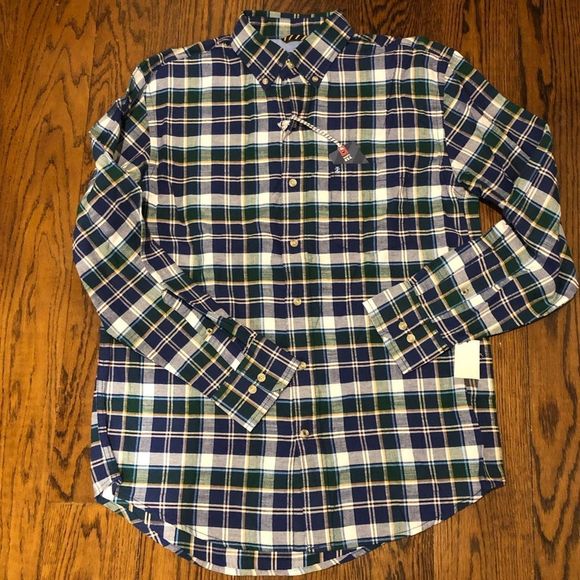 IZOD Men’s Blue Green Plaid Long Sleeve Button Down Shirt Sz MEDIUM NWT - Picture 5 of 6
